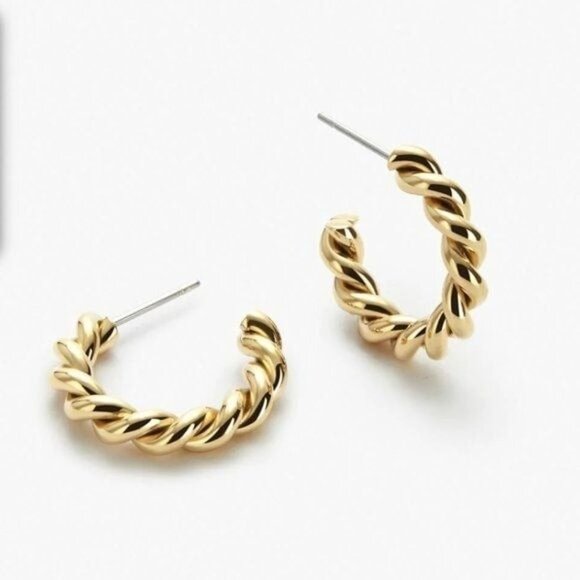 CHIC waterproof Gold Twist Hoop Earrings Lightweight Rope Hoops Gift for Her - Picture 9 of 12
